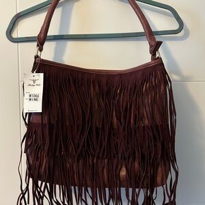 Montana West Burgundy Fringe Shoulder Bag